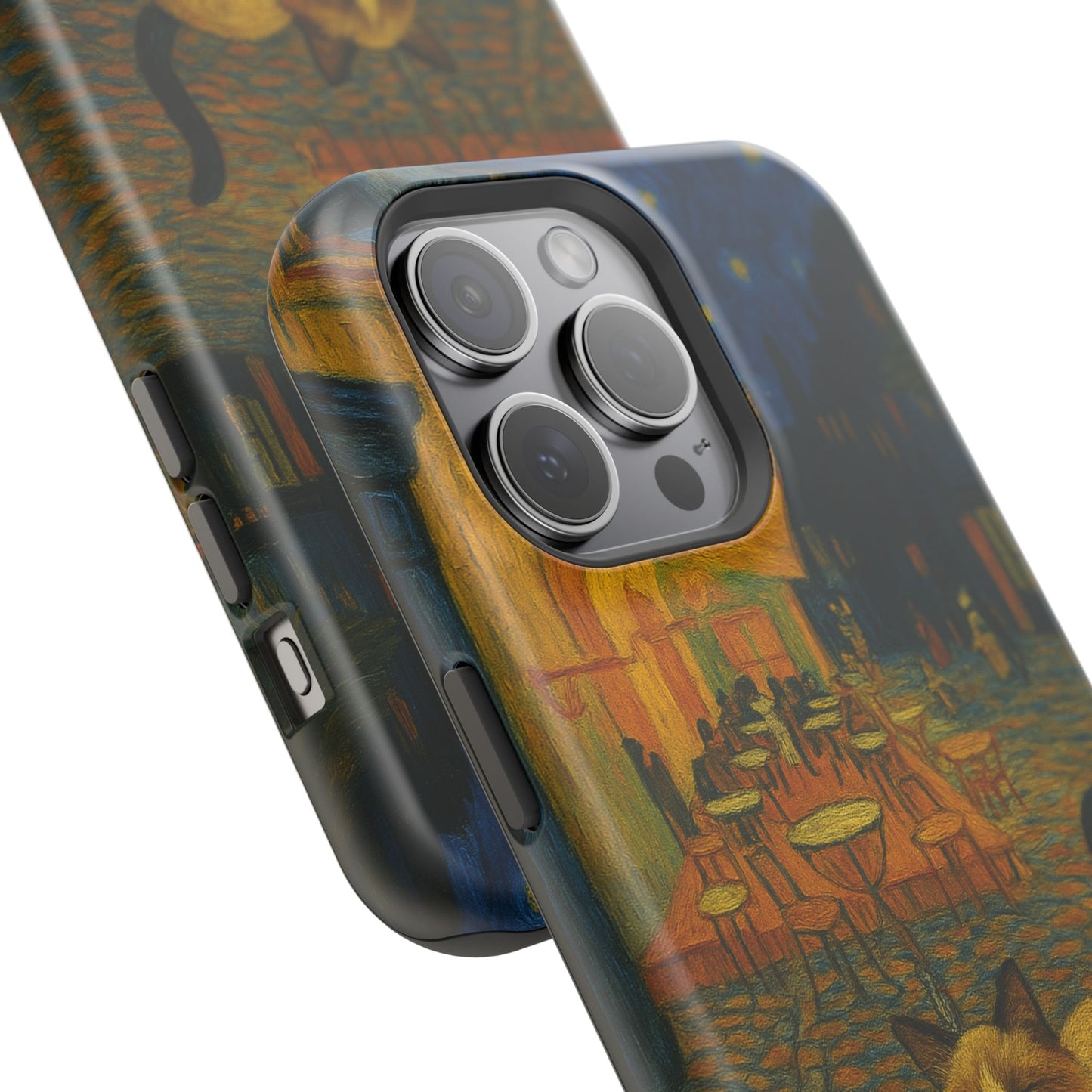 Café Cat at Night – Van Gogh Inspired – iPhone 16, 15, 14, 13 – MagSafe Magnetic Tough Case by HitStickers