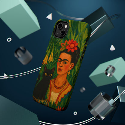 Frida & the Black Cat – Kahlo Inspired – iPhone 16, 15, 14, 13 – MagSafe Magnetic Tough Case by HitStickers