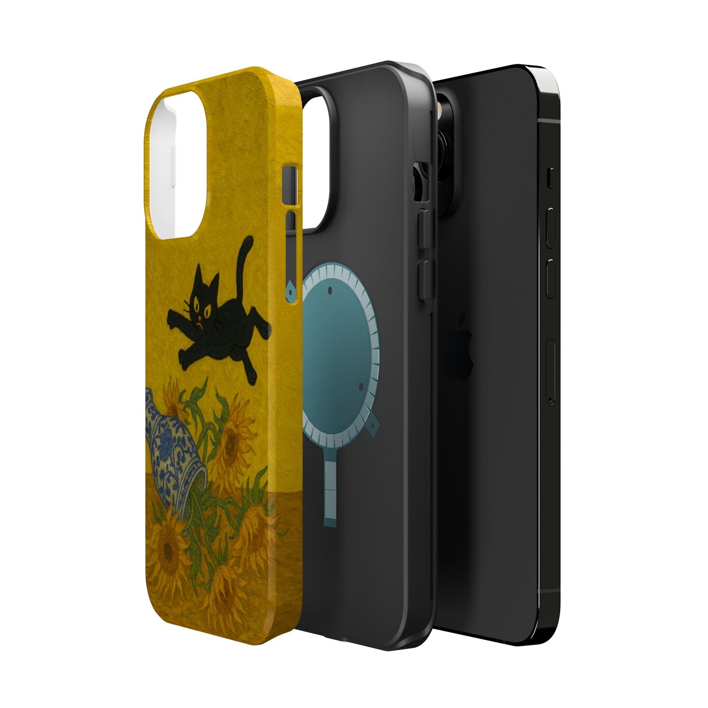 Mischievous Cat & Sunflowers – Van Gogh Inspired – iPhone 16, 15, 14, 13 – MagSafe Magnetic Tough Case by HitStickers