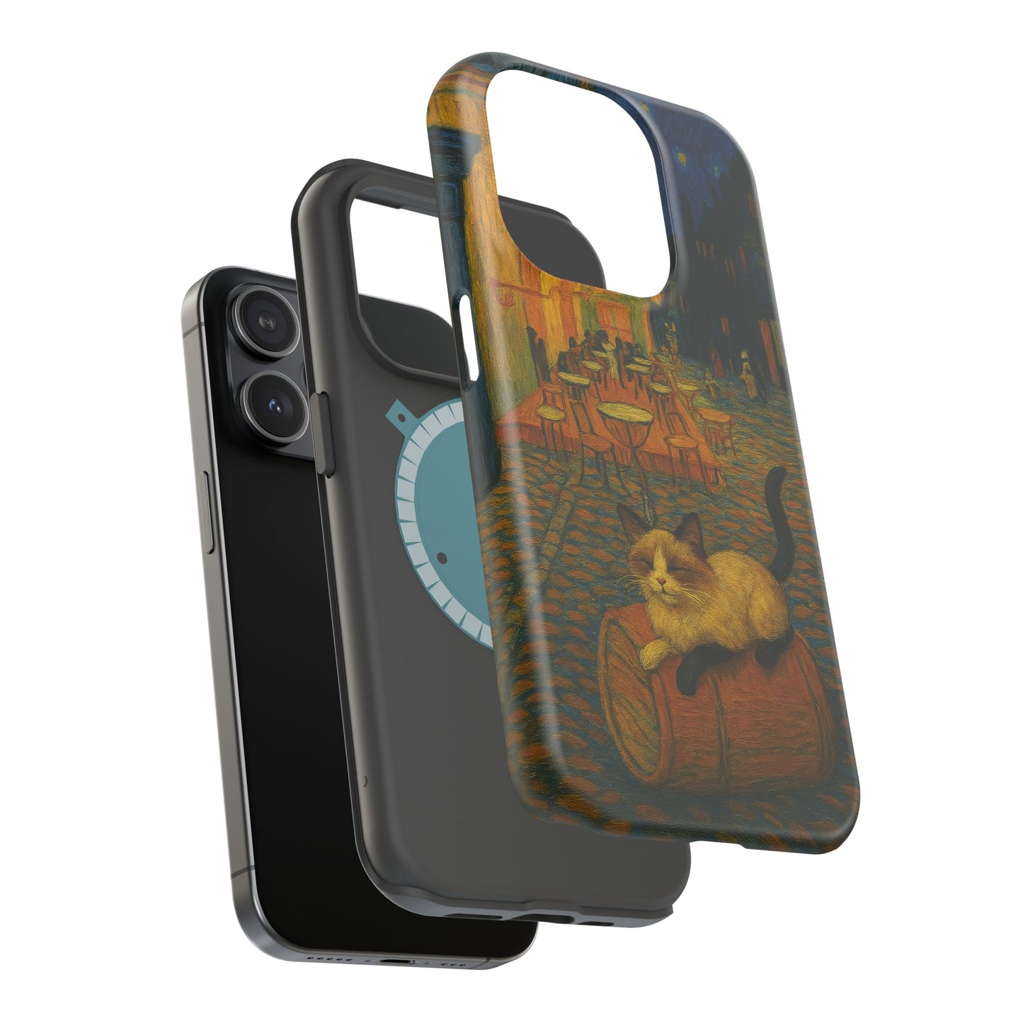 Café Cat at Night – Van Gogh Inspired – iPhone 16, 15, 14, 13 – MagSafe Magnetic Tough Case by HitStickers