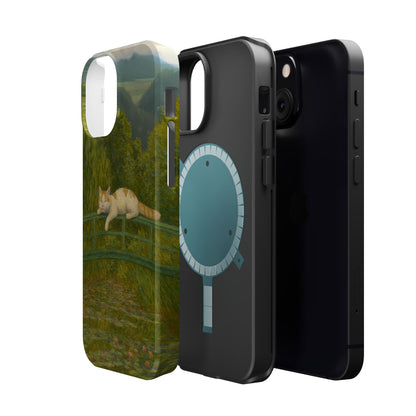 Sleeping Cat on the Japanese Bridge – Monet Inspired – iPhone 16, 15, 14, 13 – MagSafe Magnetic Tough Case by HitStickers