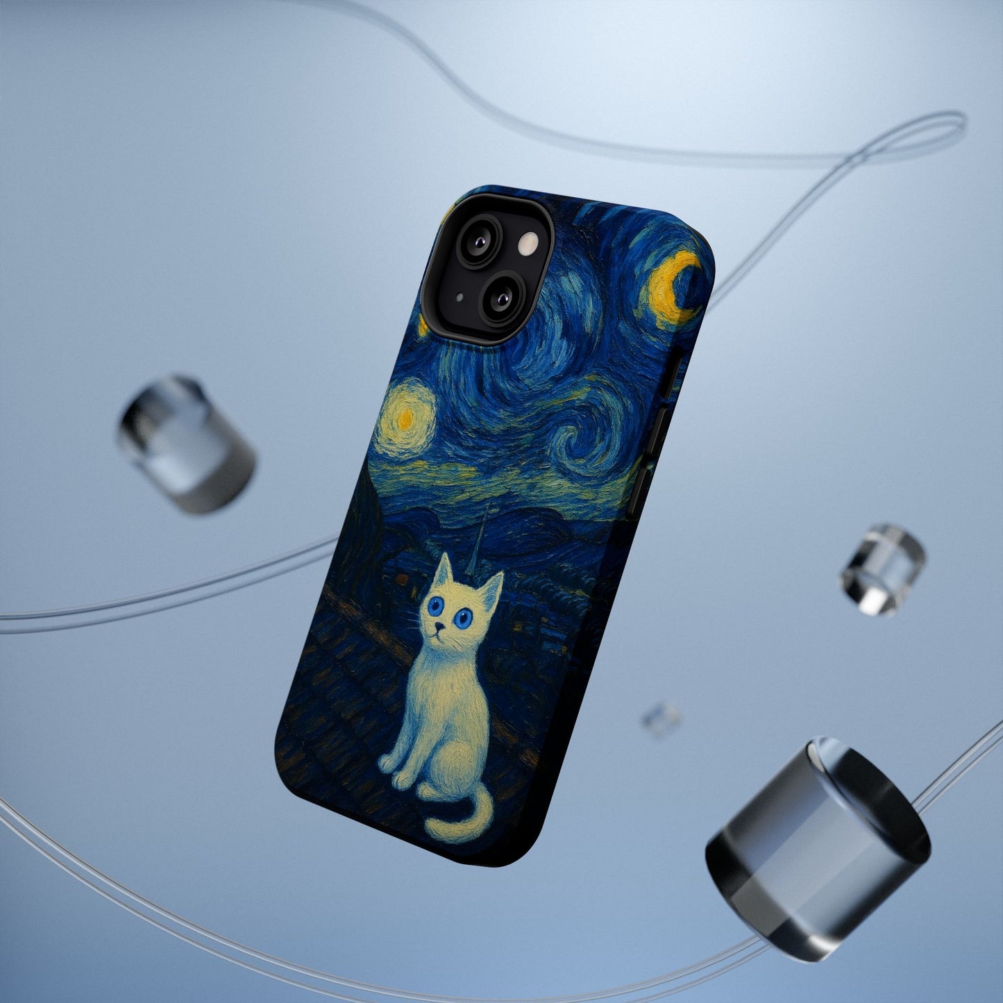 Starry Night Cat – Van Gogh Inspired – iPhone 16, 15, 14, 13 – MagSafe Magnetic Tough Case by HitStickers