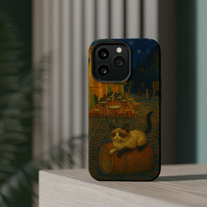 Café Cat at Night – Van Gogh Inspired – iPhone 16, 15, 14, 13 – MagSafe Magnetic Tough Case by HitStickers