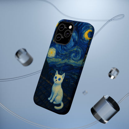 Starry Night Cat – Van Gogh Inspired – iPhone 16, 15, 14, 13 – MagSafe Magnetic Tough Case by HitStickers