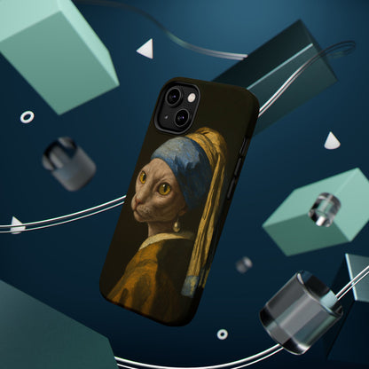 Cat with a Pearl Earring – Vermeer Inspired – iPhone 16, 15, 14, 13 – MagSafe Magnetic Tough Case by HitStickers