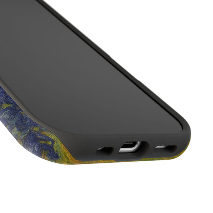 Peaceful Cat in Irises – Van Gogh Inspired – iPhone 16, 15, 14, 13 – MagSafe Magnetic Tough Case by HitStickers
