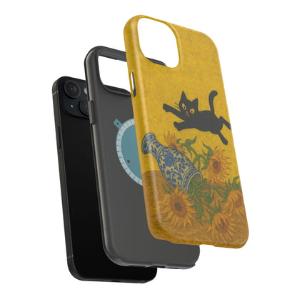 Mischievous Cat & Sunflowers – Van Gogh Inspired – iPhone 16, 15, 14, 13 – MagSafe Magnetic Tough Case by HitStickers