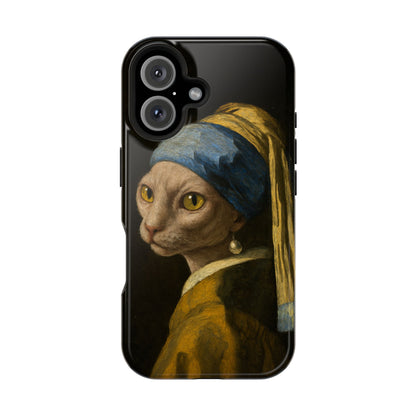 Cat with a Pearl Earring – Vermeer Inspired – iPhone 16, 15, 14, 13 – MagSafe Magnetic Tough Case by HitStickers