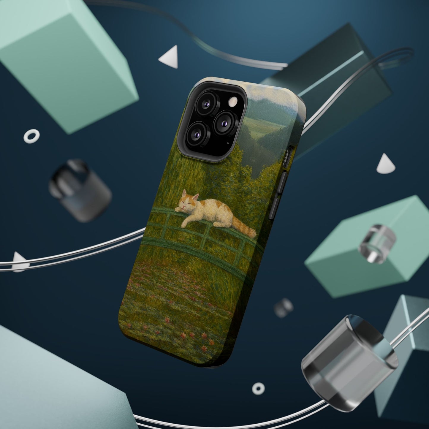 Sleeping Cat on the Japanese Bridge – Monet Inspired – iPhone 16, 15, 14, 13 – MagSafe Magnetic Tough Case by HitStickers
