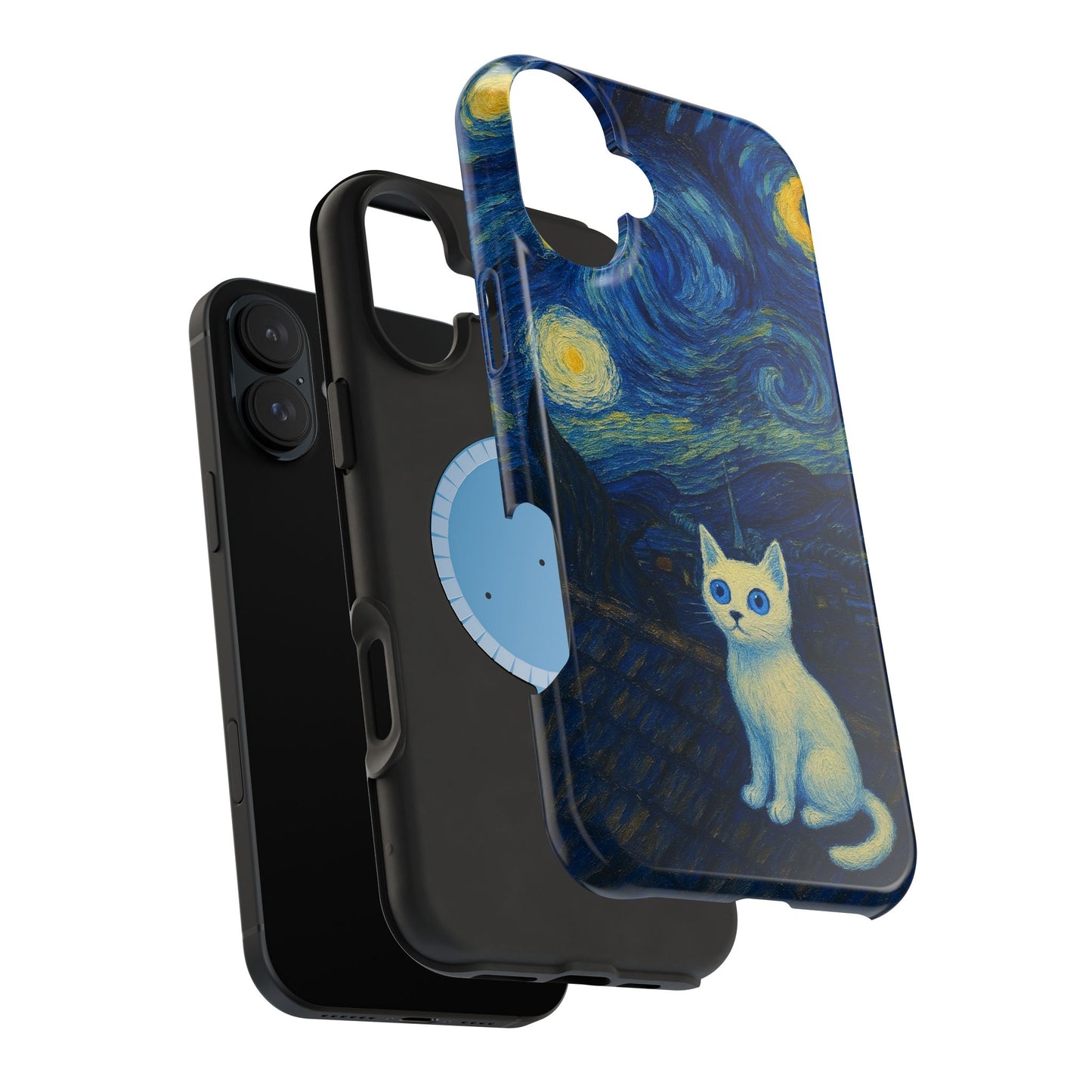 Starry Night Cat – Van Gogh Inspired – iPhone 16, 15, 14, 13 – MagSafe Magnetic Tough Case by HitStickers