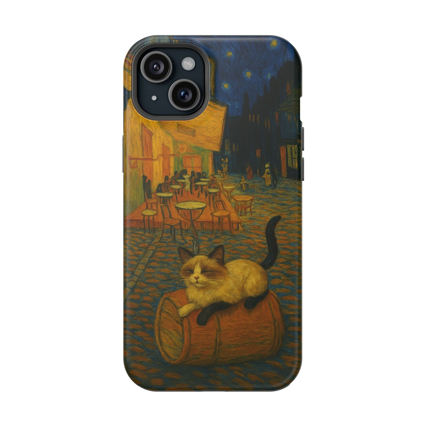 Café Cat at Night – Van Gogh Inspired – iPhone 16, 15, 14, 13 – MagSafe Magnetic Tough Case by HitStickers