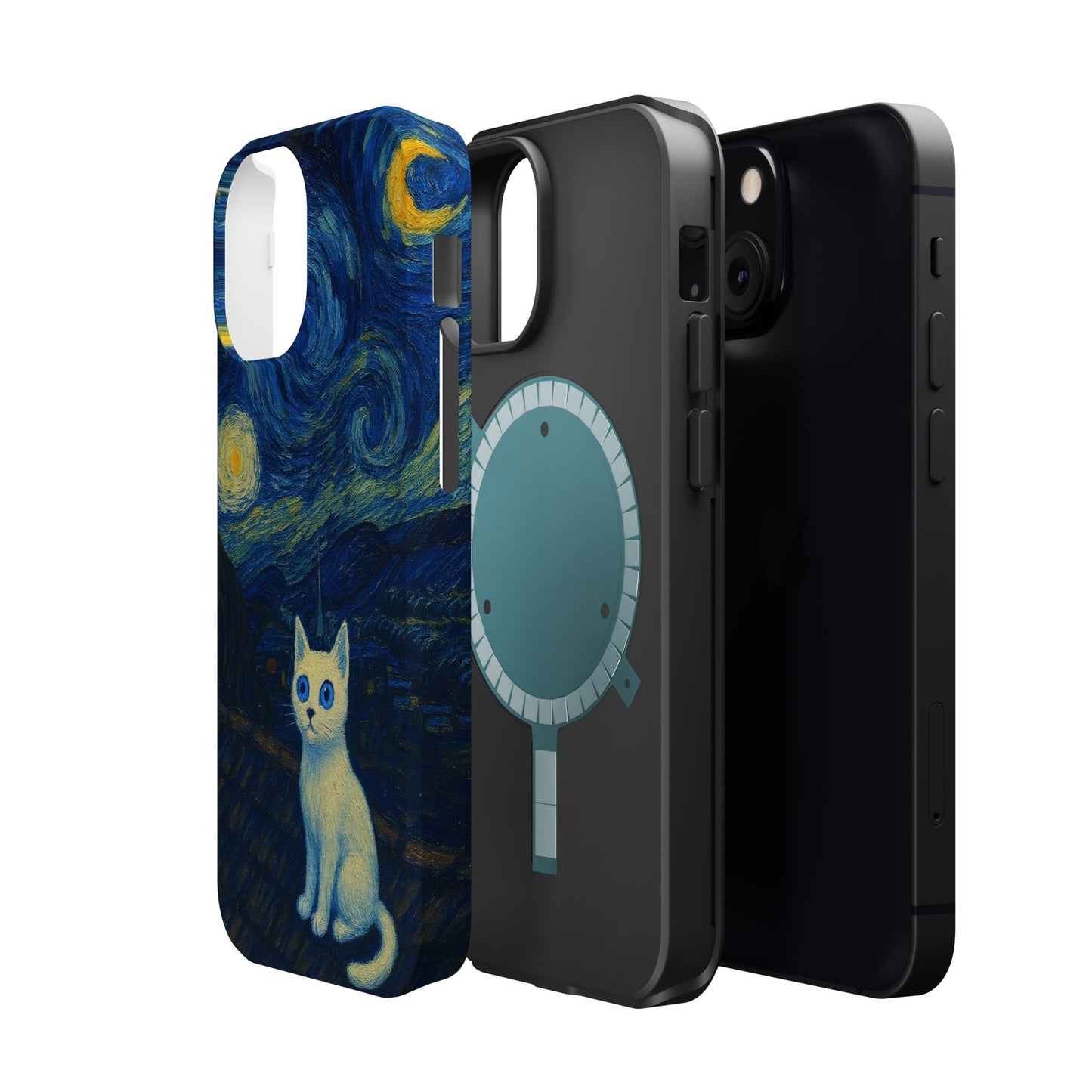 Starry Night Cat – Van Gogh Inspired – iPhone 16, 15, 14, 13 – MagSafe Magnetic Tough Case by HitStickers