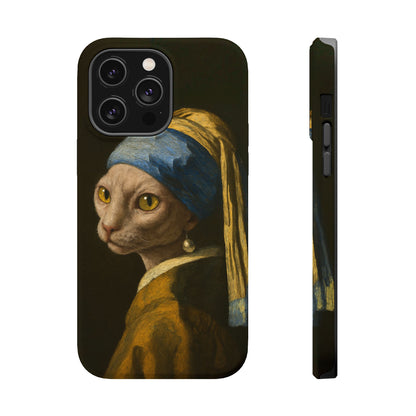 Cat with a Pearl Earring – Vermeer Inspired – iPhone 16, 15, 14, 13 – MagSafe Magnetic Tough Case by HitStickers