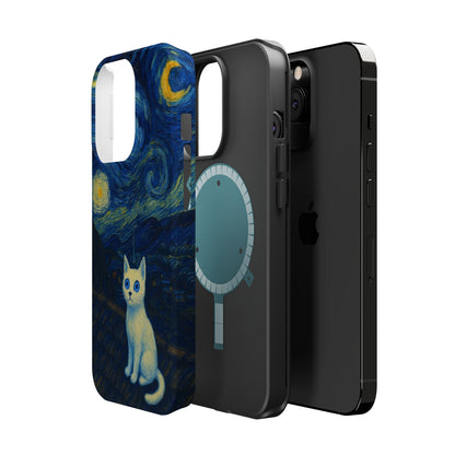 Starry Night Cat – Van Gogh Inspired – iPhone 16, 15, 14, 13 – MagSafe Magnetic Tough Case by HitStickers