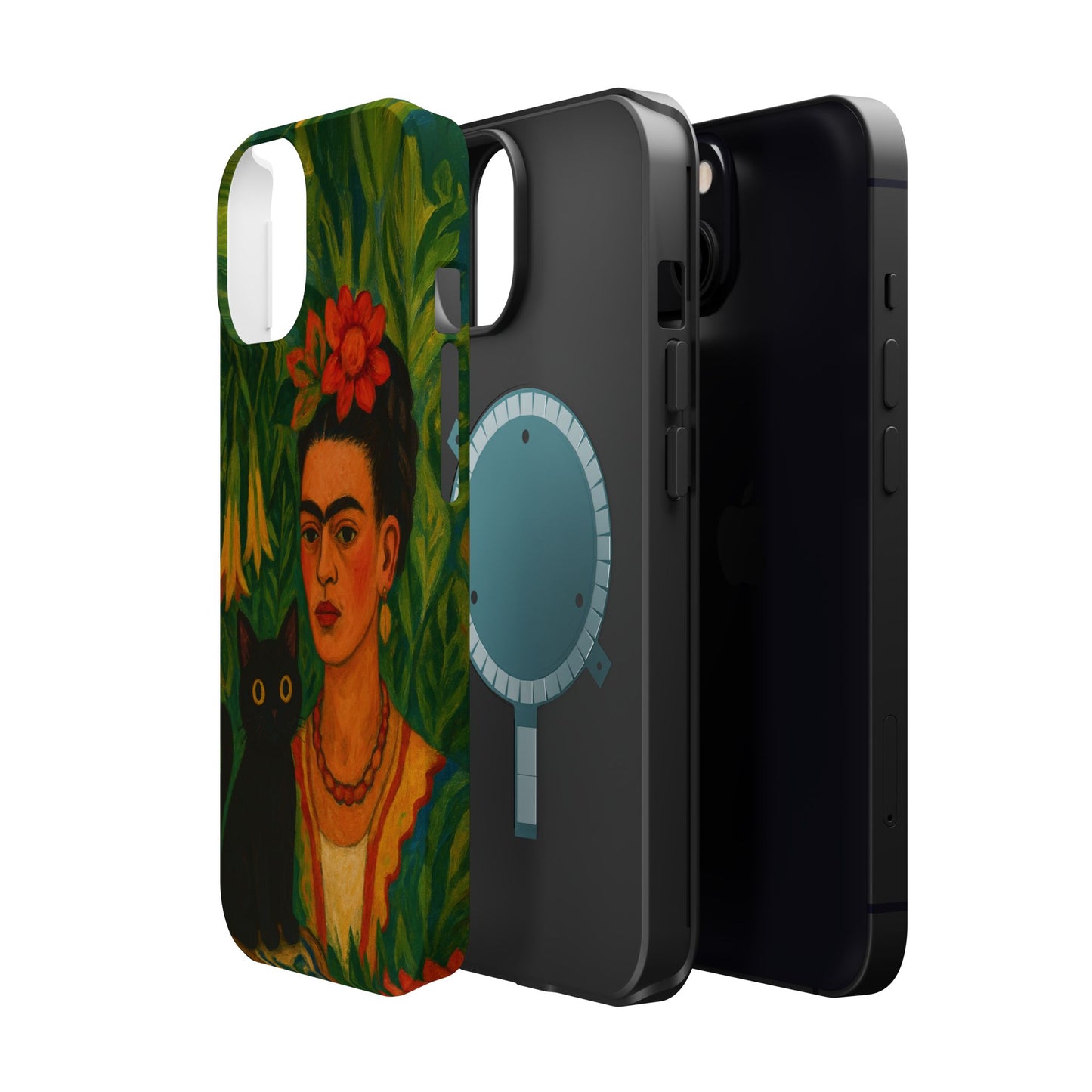 Frida & the Black Cat – Kahlo Inspired – iPhone 16, 15, 14, 13 – MagSafe Magnetic Tough Case by HitStickers