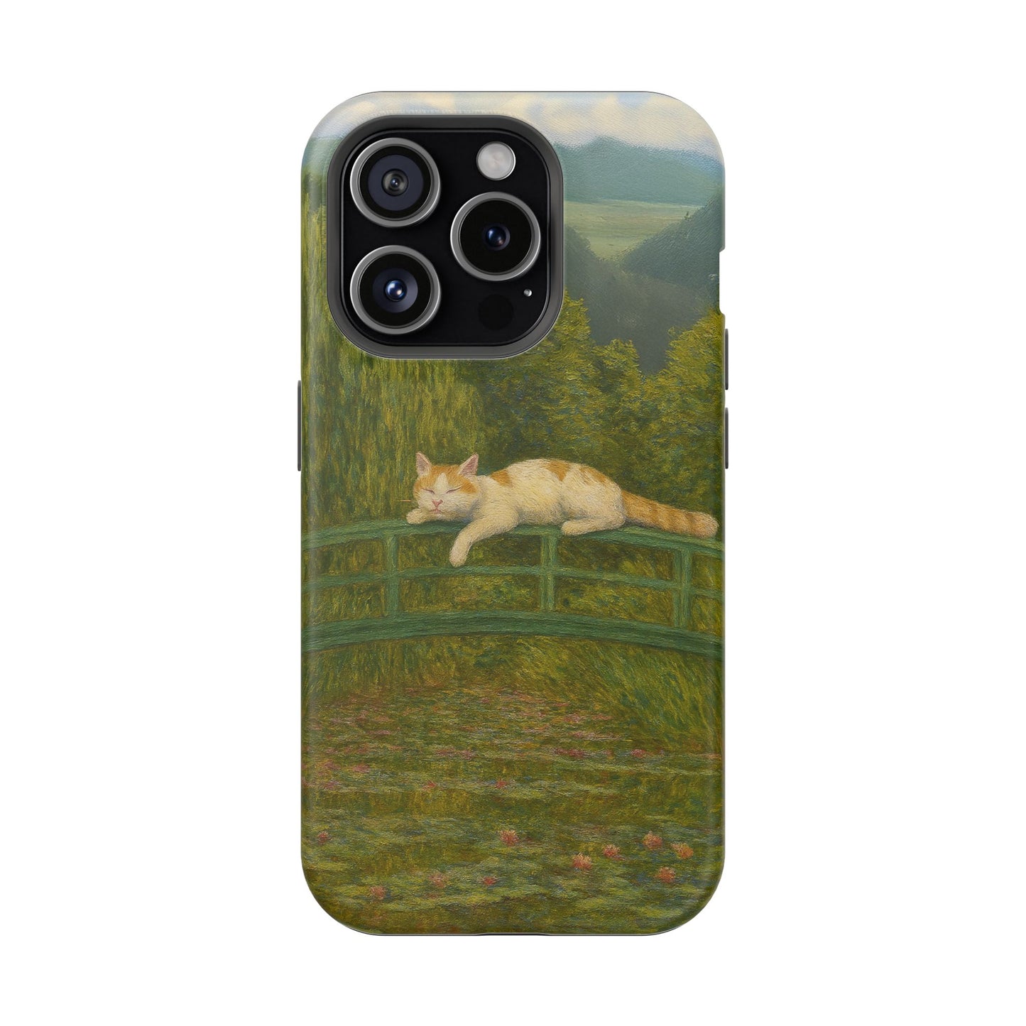 Sleeping Cat on the Japanese Bridge – Monet Inspired – iPhone 16, 15, 14, 13 – MagSafe Magnetic Tough Case by HitStickers