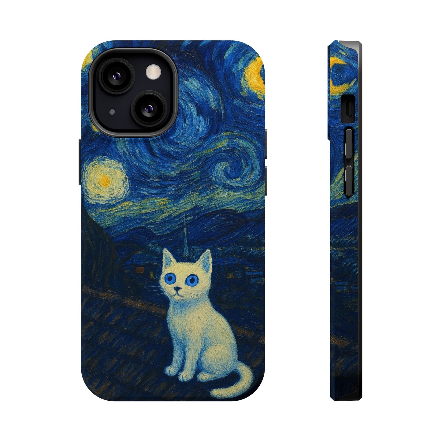 Starry Night Cat – Van Gogh Inspired – iPhone 16, 15, 14, 13 – MagSafe Magnetic Tough Case by HitStickers