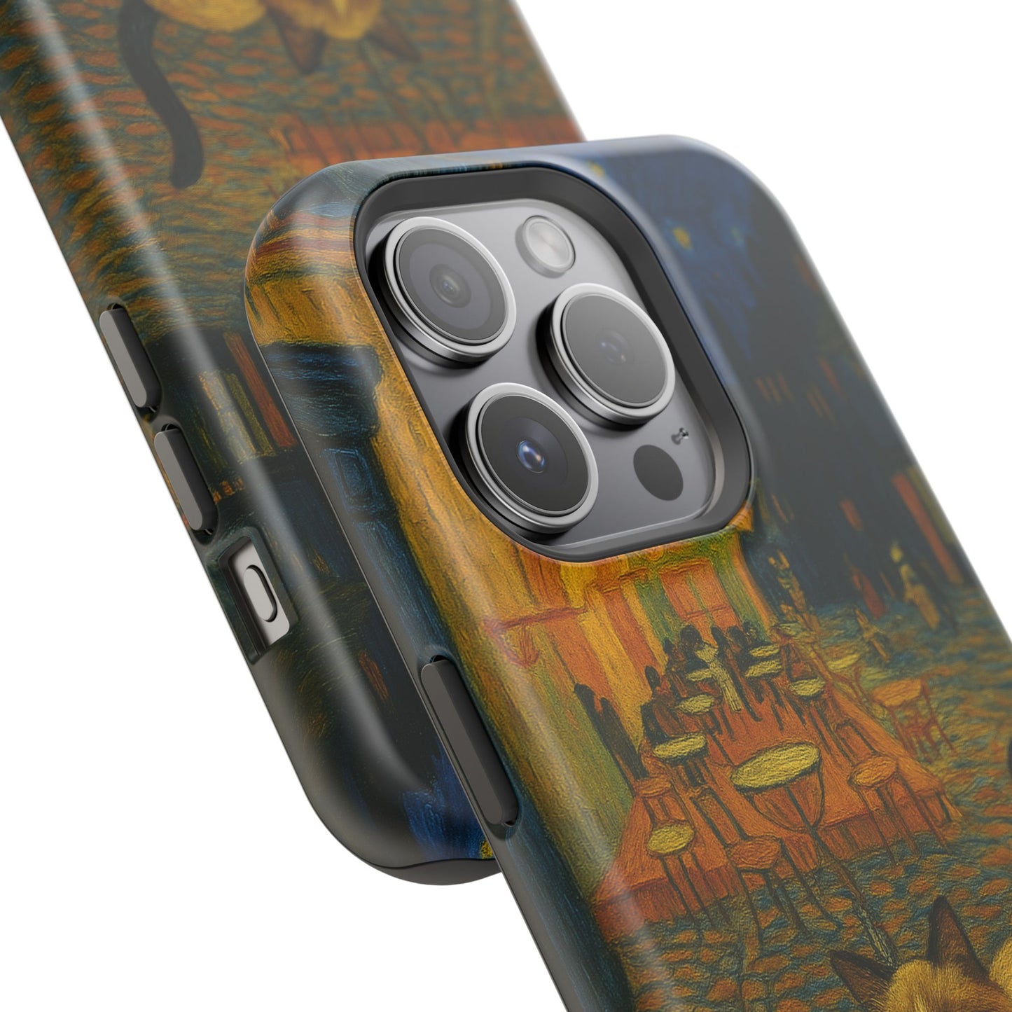 Café Cat at Night – Van Gogh Inspired – iPhone 16, 15, 14, 13 – MagSafe Magnetic Tough Case by HitStickers