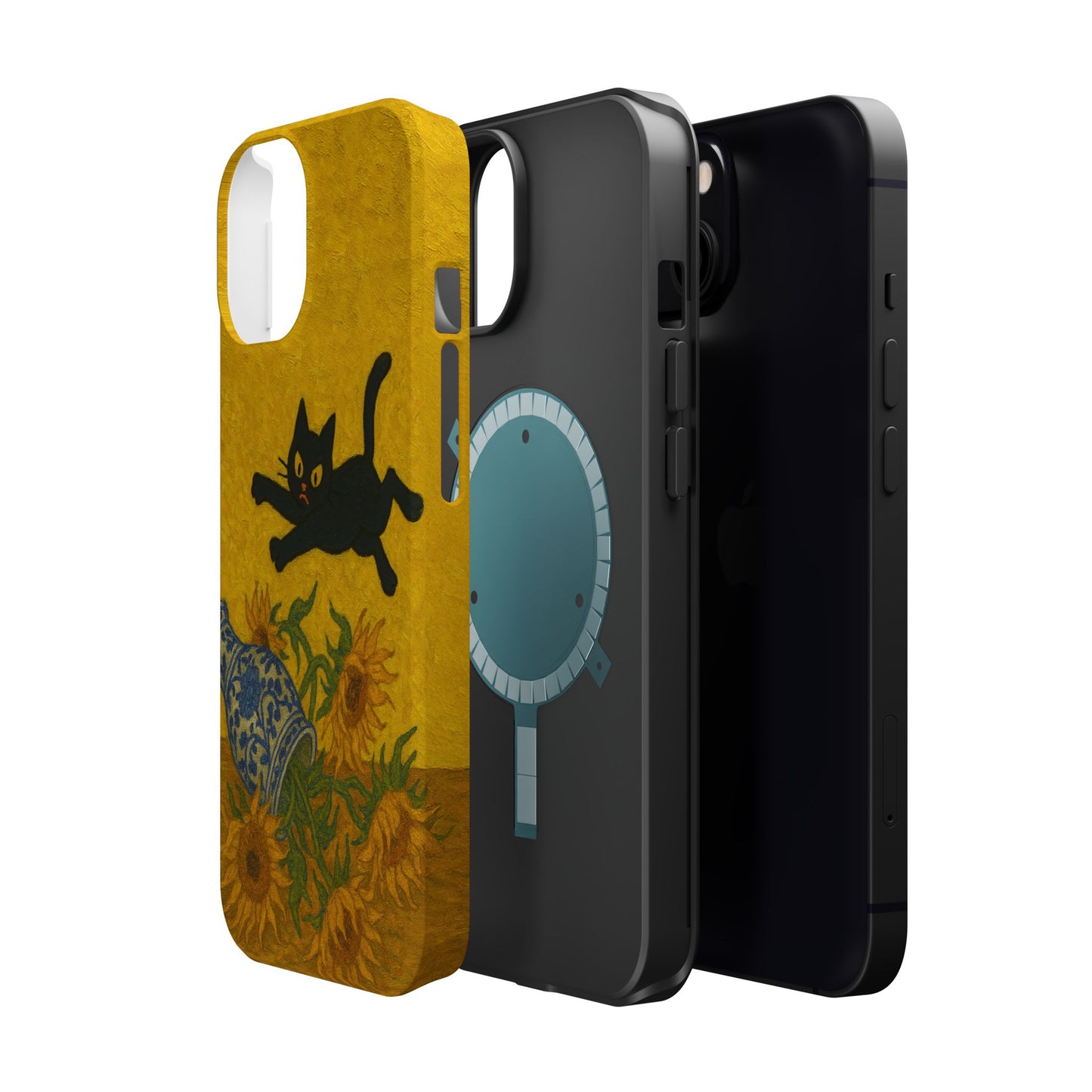 Mischievous Cat & Sunflowers – Van Gogh Inspired – iPhone 16, 15, 14, 13 – MagSafe Magnetic Tough Case by HitStickers