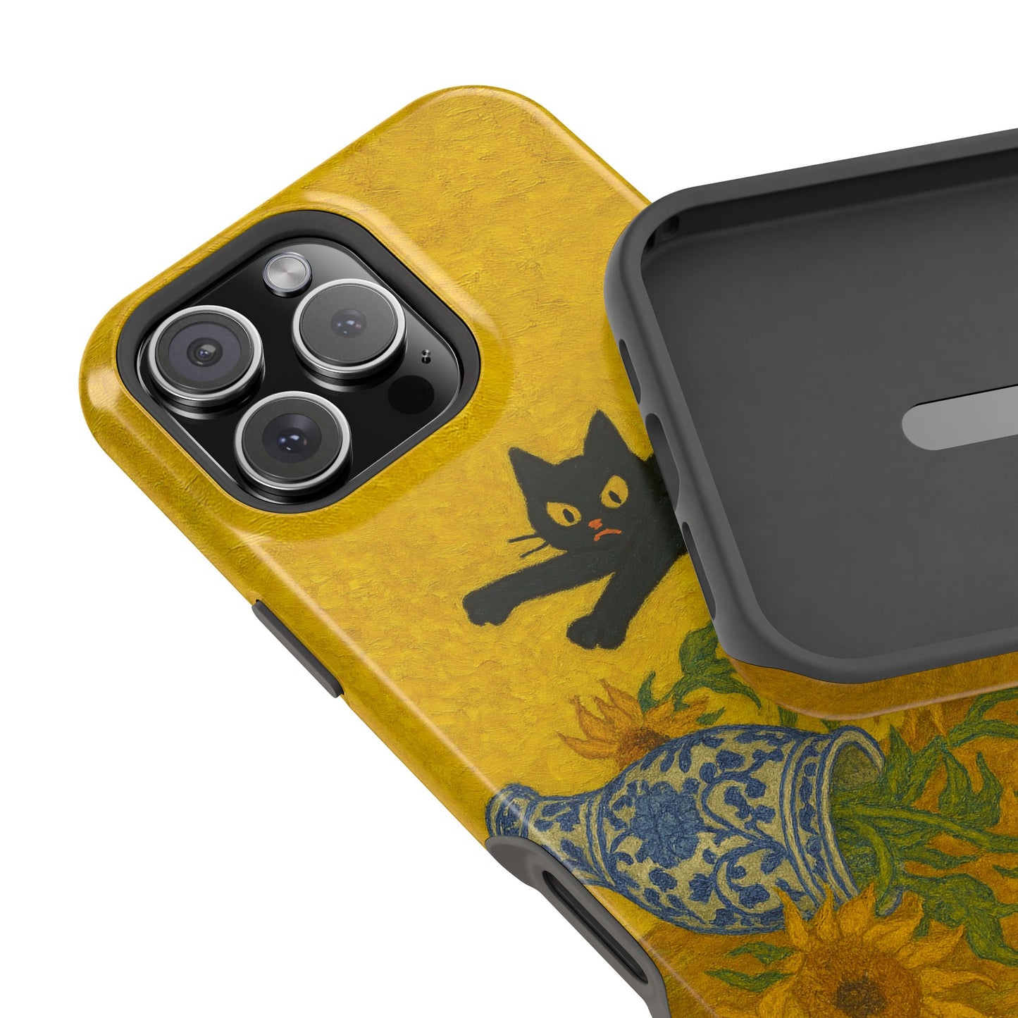 Mischievous Cat & Sunflowers – Van Gogh Inspired – iPhone 16, 15, 14, 13 – MagSafe Magnetic Tough Case by HitStickers