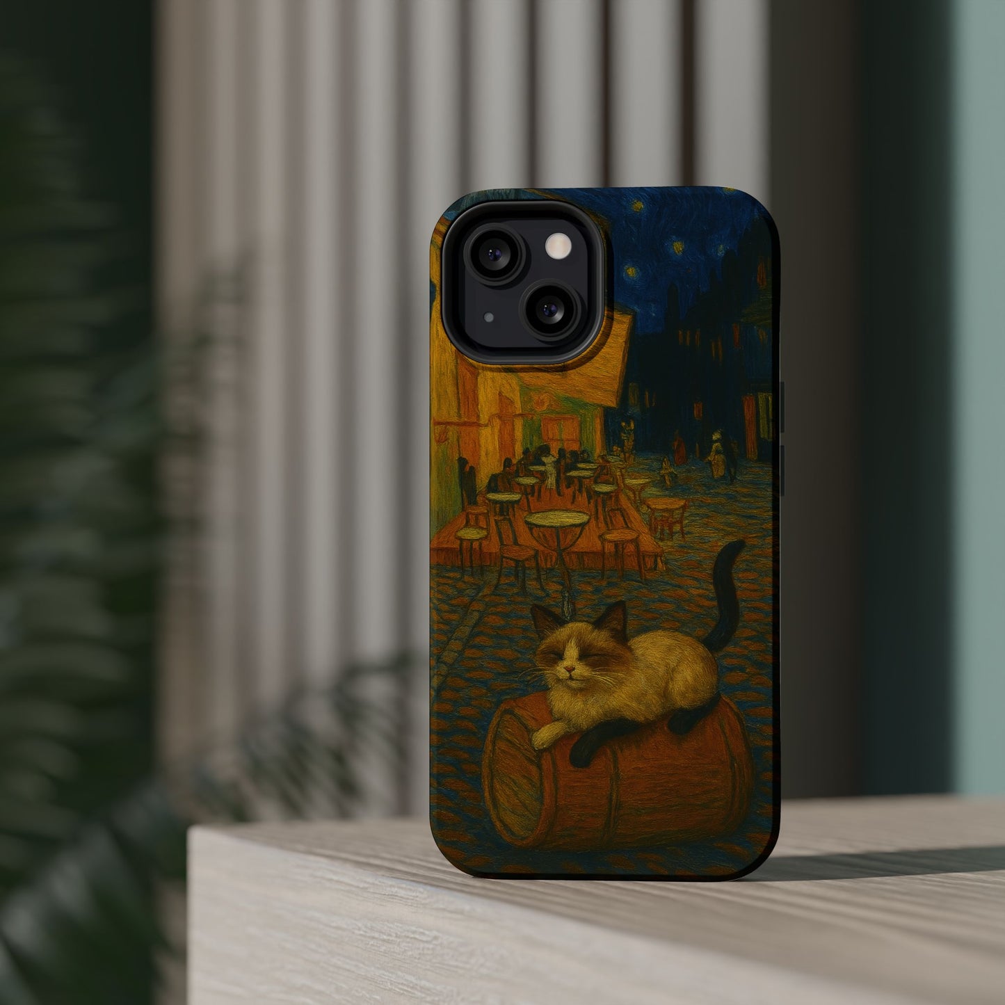 Café Cat at Night – Van Gogh Inspired – iPhone 16, 15, 14, 13 – MagSafe Magnetic Tough Case by HitStickers