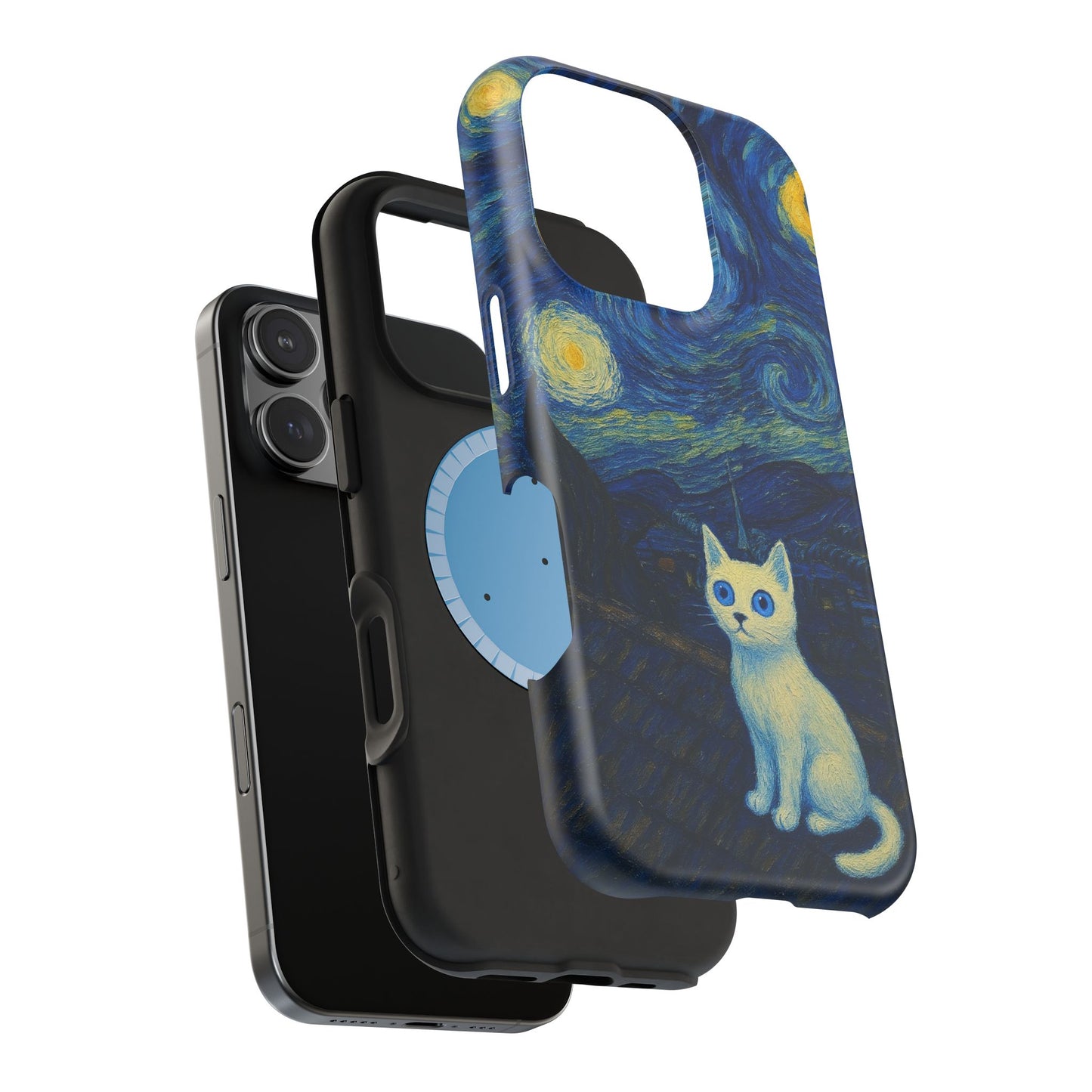 Starry Night Cat – Van Gogh Inspired – iPhone 16, 15, 14, 13 – MagSafe Magnetic Tough Case by HitStickers