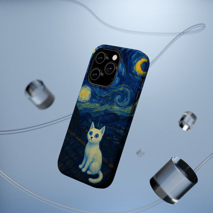 Starry Night Cat – Van Gogh Inspired – iPhone 16, 15, 14, 13 – MagSafe Magnetic Tough Case by HitStickers
