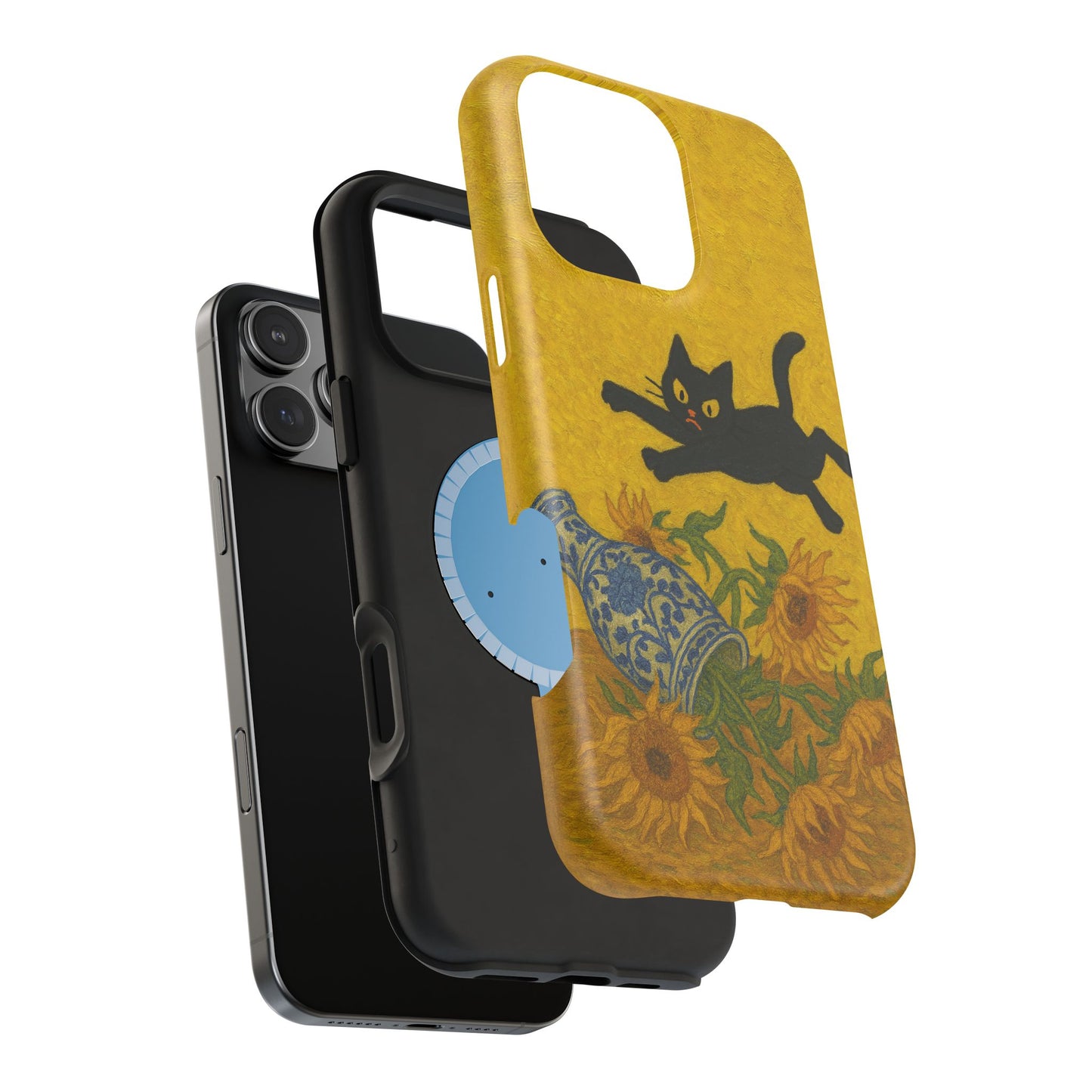 Mischievous Cat & Sunflowers – Van Gogh Inspired – iPhone 16, 15, 14, 13 – MagSafe Magnetic Tough Case by HitStickers