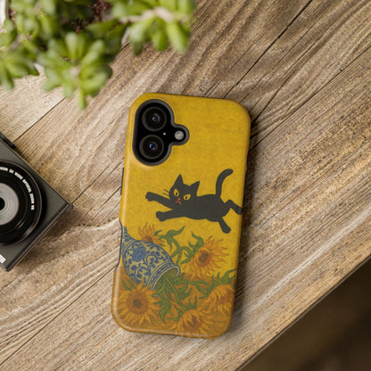 Mischievous Cat & Sunflowers – Van Gogh Inspired – iPhone 16, 15, 14, 13 – MagSafe Magnetic Tough Case by HitStickers