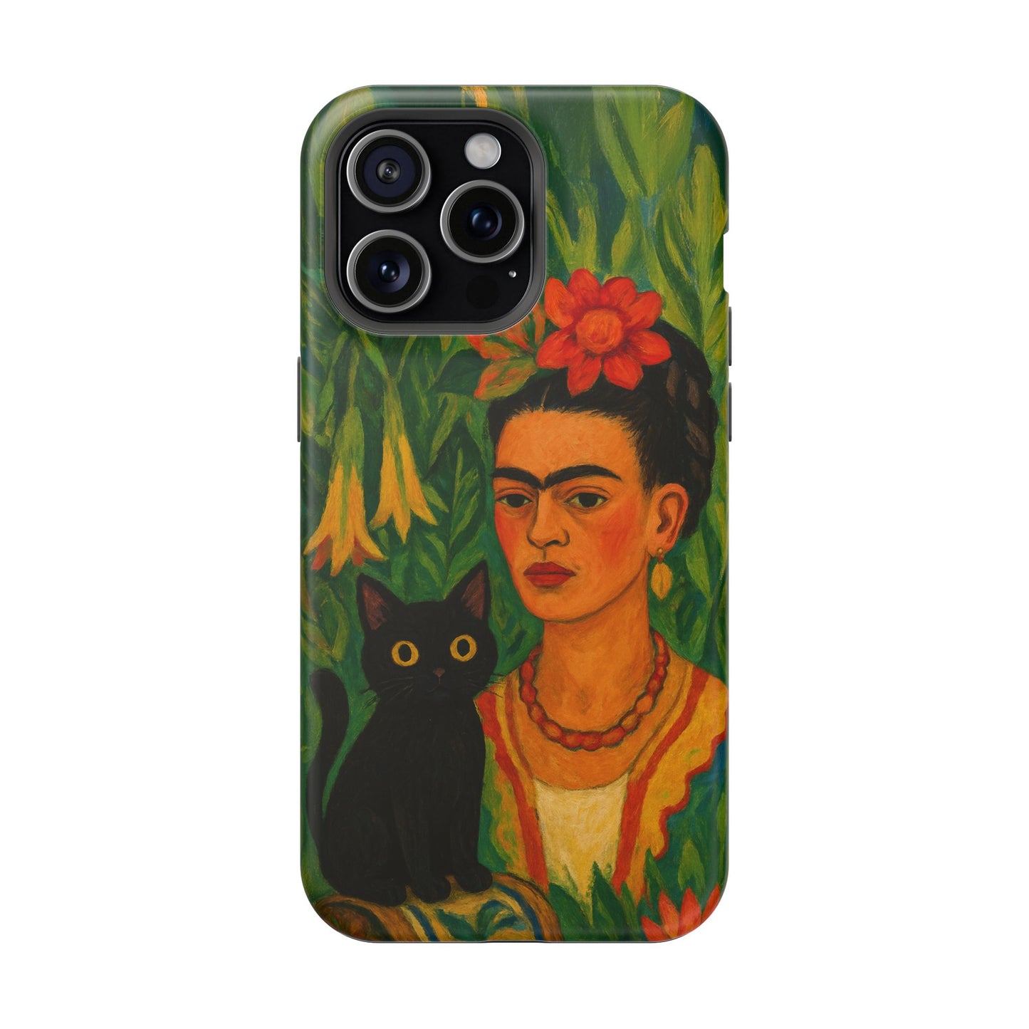 Frida & the Black Cat – Kahlo Inspired – iPhone 16, 15, 14, 13 – MagSafe Magnetic Tough Case by HitStickers