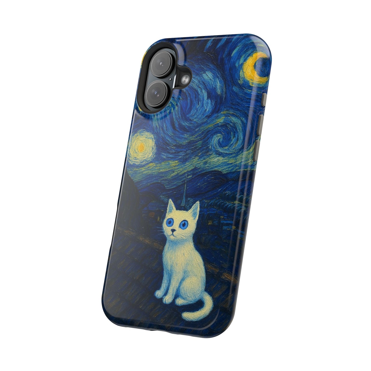 Starry Night Cat – Van Gogh Inspired – iPhone 16, 15, 14, 13 – MagSafe Magnetic Tough Case by HitStickers