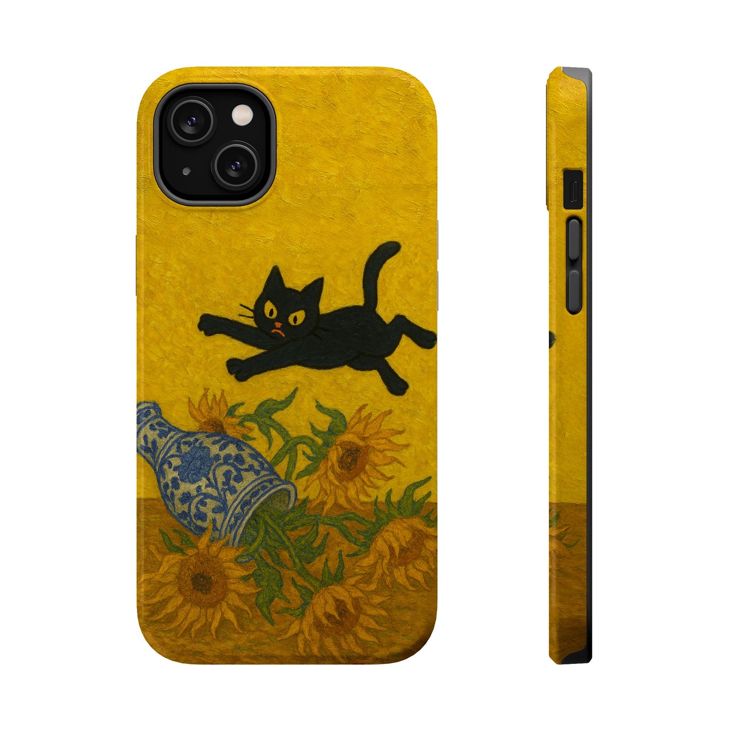 Mischievous Cat & Sunflowers – Van Gogh Inspired – iPhone 16, 15, 14, 13 – MagSafe Magnetic Tough Case by HitStickers