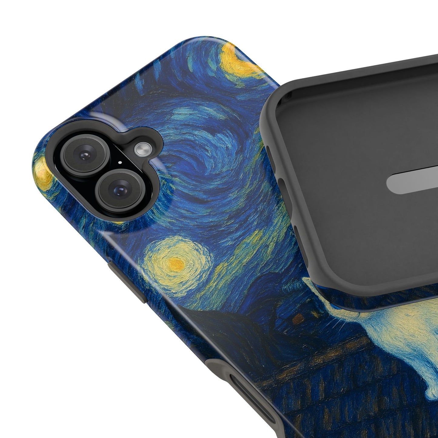 Starry Night Cat – Van Gogh Inspired – iPhone 16, 15, 14, 13 – MagSafe Magnetic Tough Case by HitStickers
