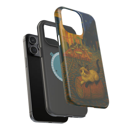 Café Cat at Night – Van Gogh Inspired – iPhone 16, 15, 14, 13 – MagSafe Magnetic Tough Case by HitStickers