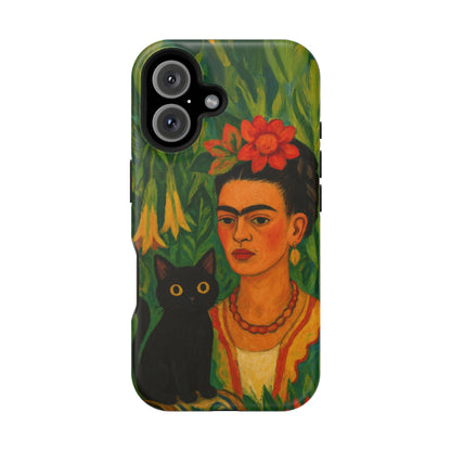Frida & the Black Cat – Kahlo Inspired – iPhone 16, 15, 14, 13 – MagSafe Magnetic Tough Case by HitStickers