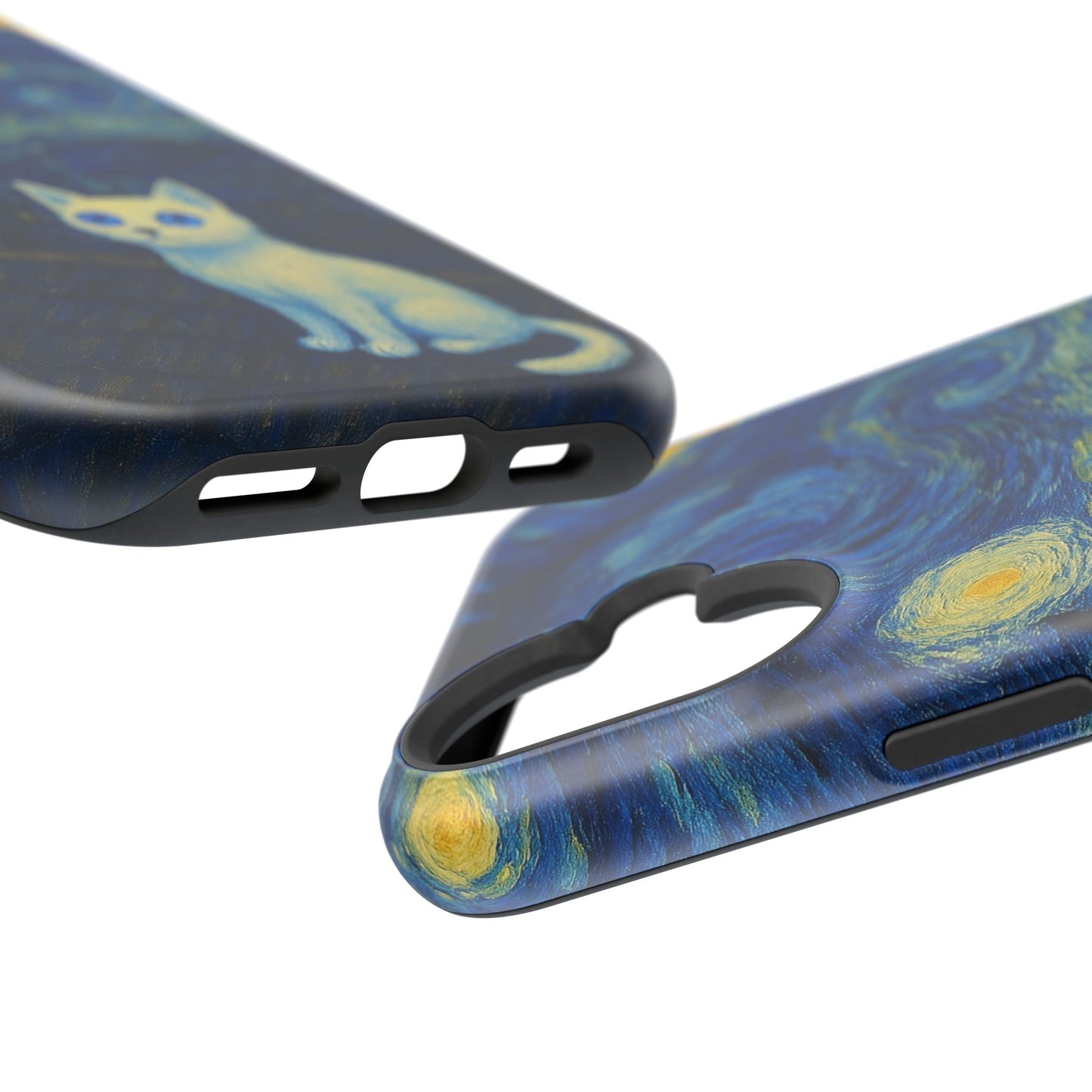 Starry Night Cat – Van Gogh Inspired – iPhone 16, 15, 14, 13 – MagSafe Magnetic Tough Case by HitStickers