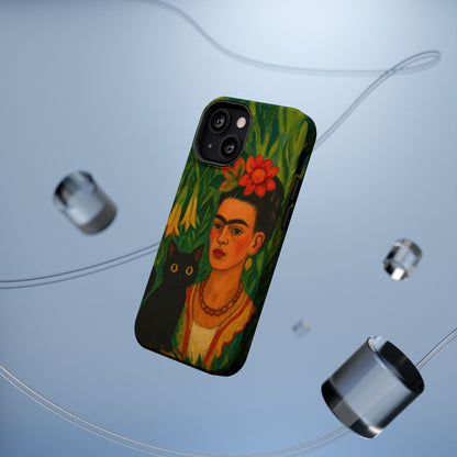 Frida & the Black Cat – Kahlo Inspired – iPhone 16, 15, 14, 13 – MagSafe Magnetic Tough Case by HitStickers