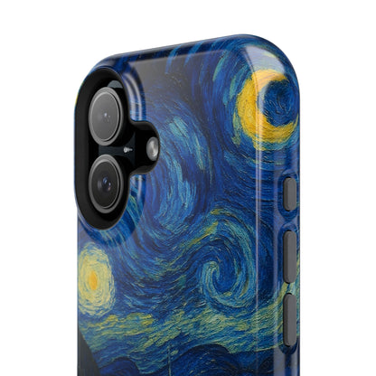 Starry Night Cat – Van Gogh Inspired – iPhone 16, 15, 14, 13 – MagSafe Magnetic Tough Case by HitStickers