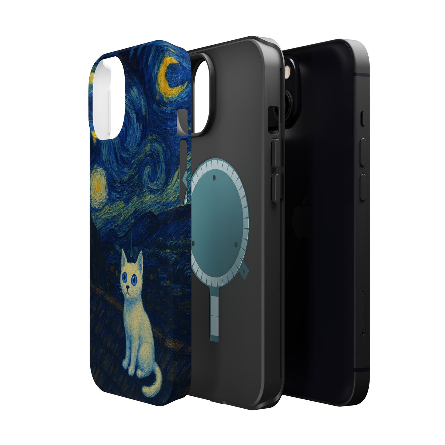 Starry Night Cat – Van Gogh Inspired – iPhone 16, 15, 14, 13 – MagSafe Magnetic Tough Case by HitStickers
