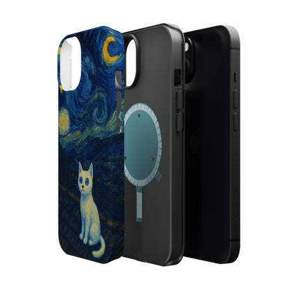 Starry Night Cat – Van Gogh Inspired – iPhone 16, 15, 14, 13 – MagSafe Magnetic Tough Case by HitStickers