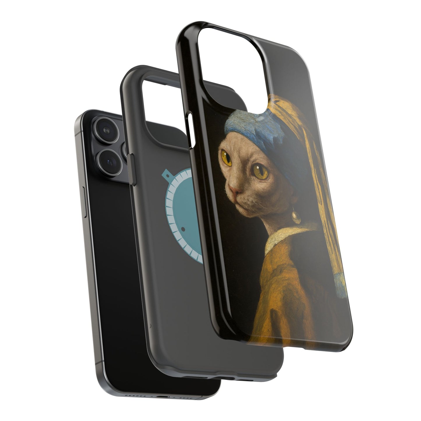 Cat with a Pearl Earring – Vermeer Inspired – iPhone 16, 15, 14, 13 – MagSafe Magnetic Tough Case by HitStickers