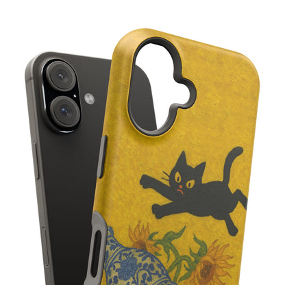 Mischievous Cat & Sunflowers – Van Gogh Inspired – iPhone 16, 15, 14, 13 – MagSafe Magnetic Tough Case by HitStickers