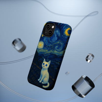 Starry Night Cat – Van Gogh Inspired – iPhone 16, 15, 14, 13 – MagSafe Magnetic Tough Case by HitStickers