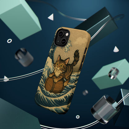 The Great Wave Cat – Hokusai Inspired – iPhone 16, 15, 14, 13 – MagSafe Magnetic Tough Case by HitStickers