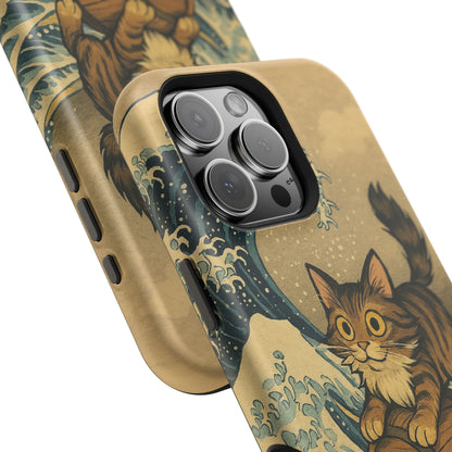 The Great Wave Cat – Hokusai Inspired – iPhone 16, 15, 14, 13 – MagSafe Magnetic Tough Case by HitStickers