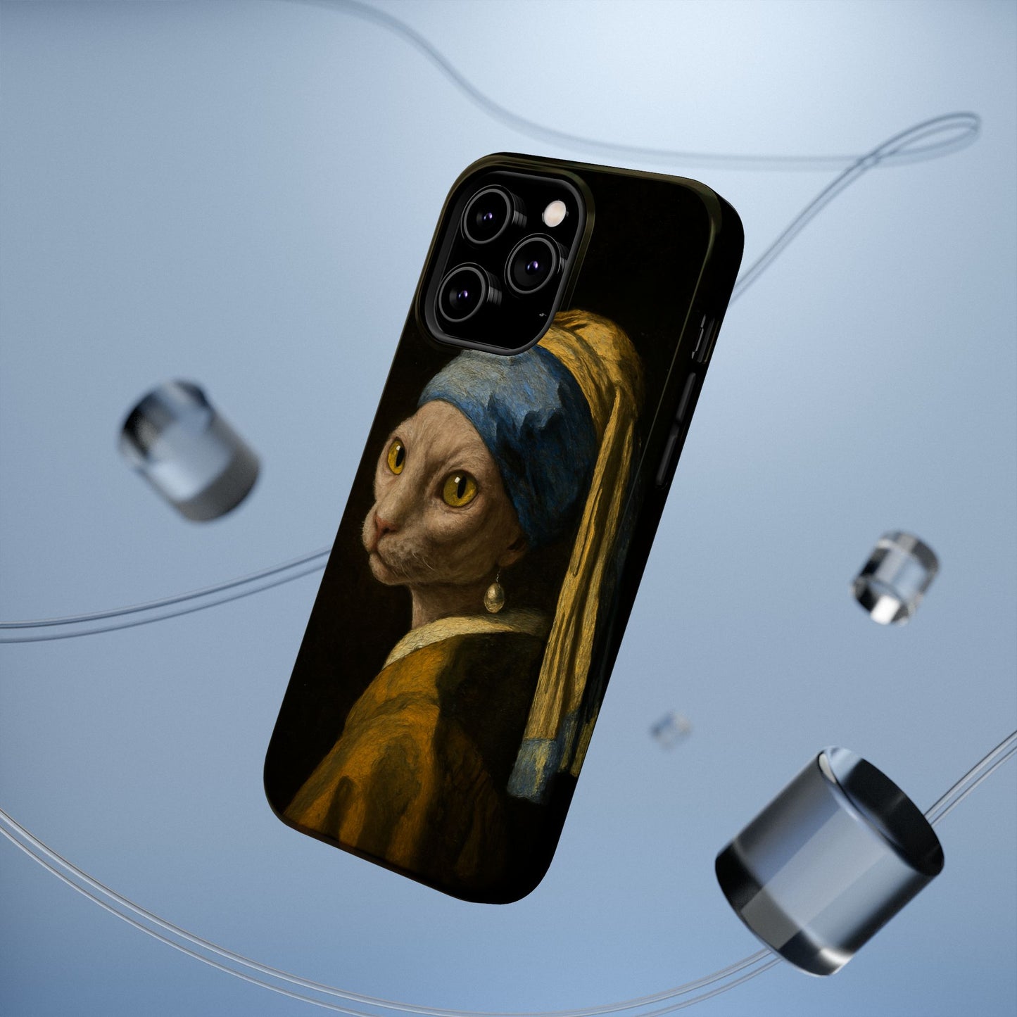 Cat with a Pearl Earring – Vermeer Inspired – iPhone 16, 15, 14, 13 – MagSafe Magnetic Tough Case by HitStickers