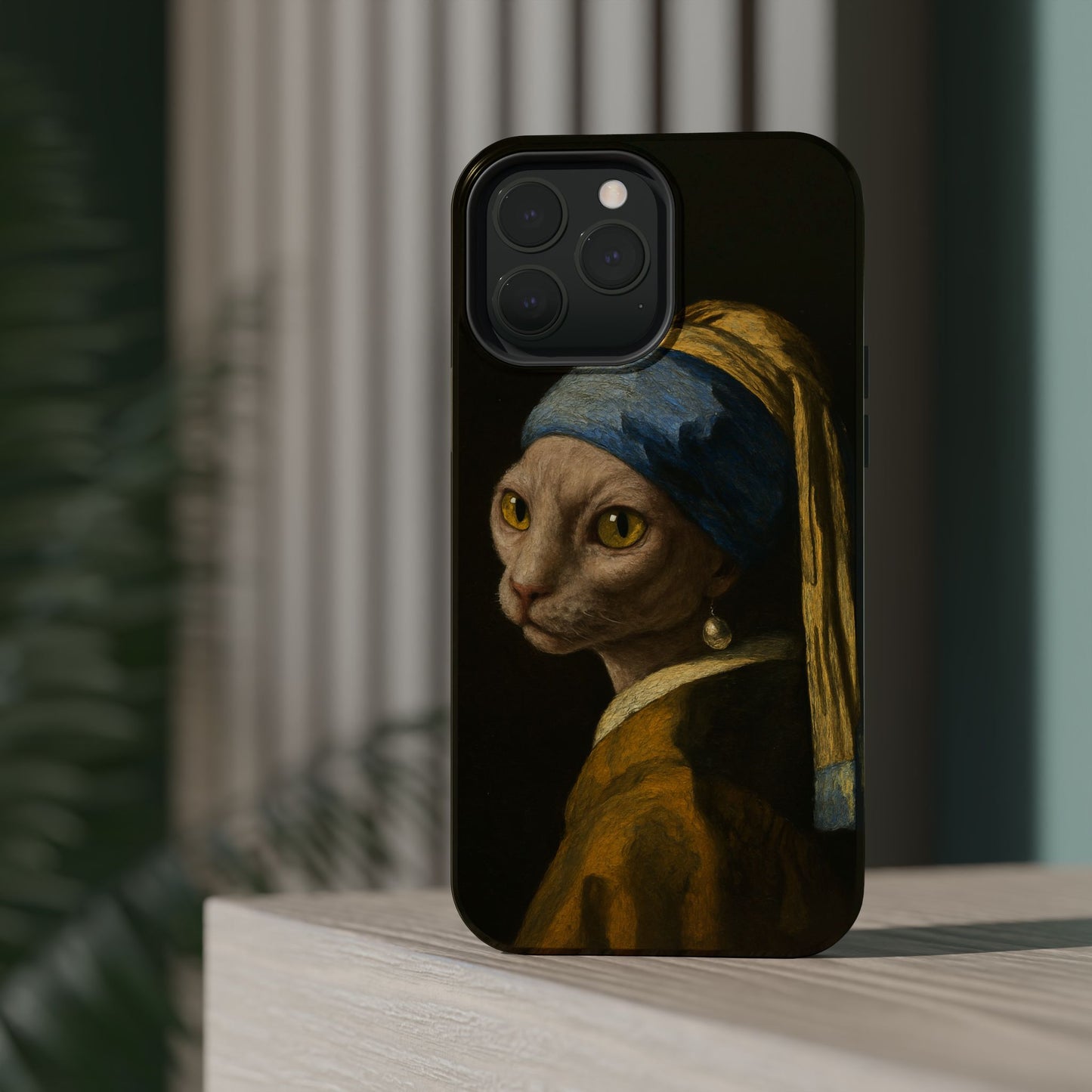 Cat with a Pearl Earring – Vermeer Inspired – iPhone 16, 15, 14, 13 – MagSafe Magnetic Tough Case by HitStickers