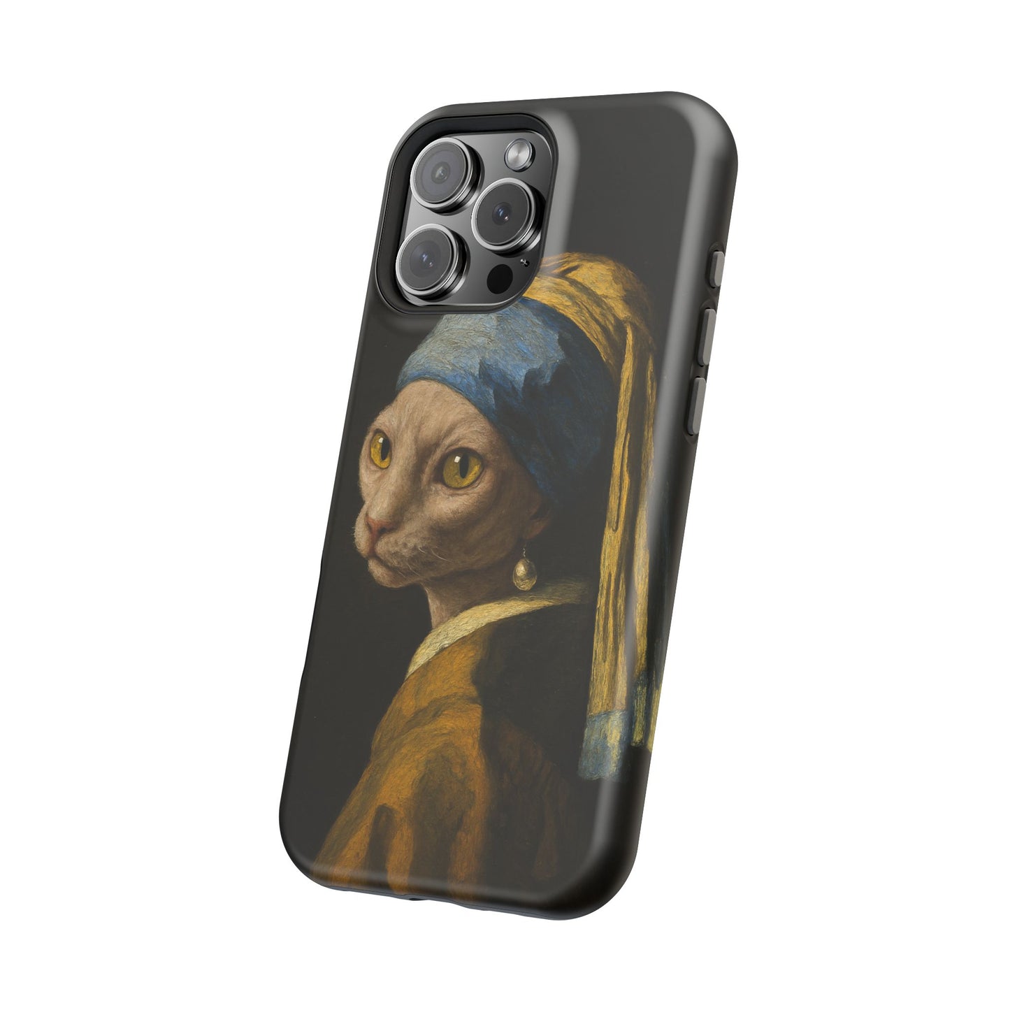 Cat with a Pearl Earring – Vermeer Inspired – iPhone 16, 15, 14, 13 – MagSafe Magnetic Tough Case by HitStickers