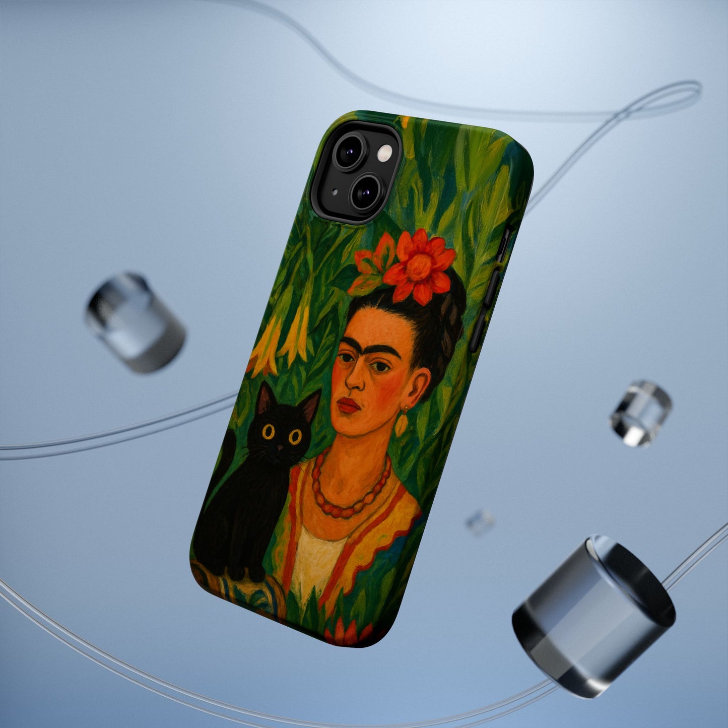 Frida & the Black Cat – Kahlo Inspired – iPhone 16, 15, 14, 13 – MagSafe Magnetic Tough Case by HitStickers