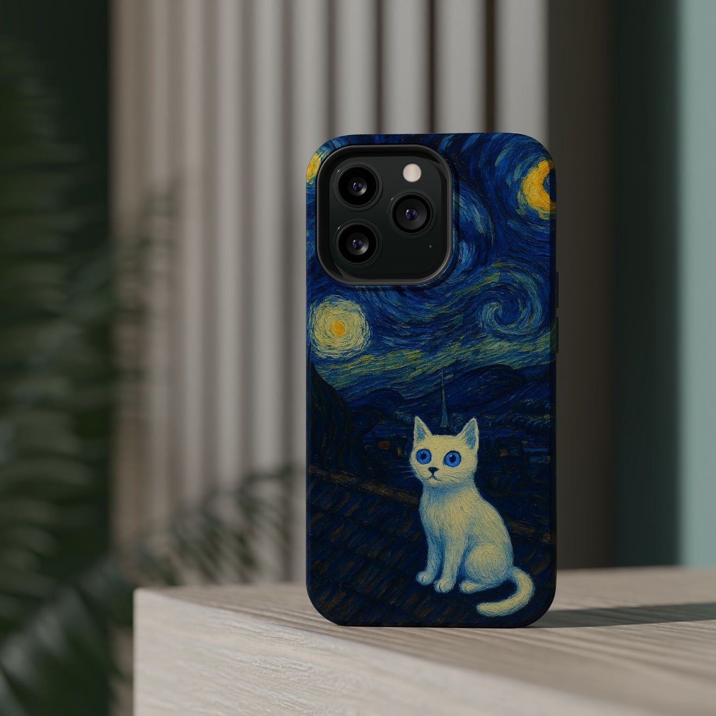 Starry Night Cat – Van Gogh Inspired – iPhone 16, 15, 14, 13 – MagSafe Magnetic Tough Case by HitStickers